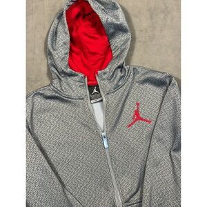 Kids Jordan Therma Fit Full Zip Hoodie Gray Red Logo Size M 10 12 Years